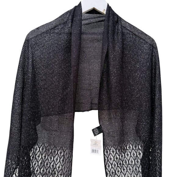 Cejon Scarf Black Silver Shawl Fringe Sheer Sparkle Evening Wrap NWT - Picture 4 of 10